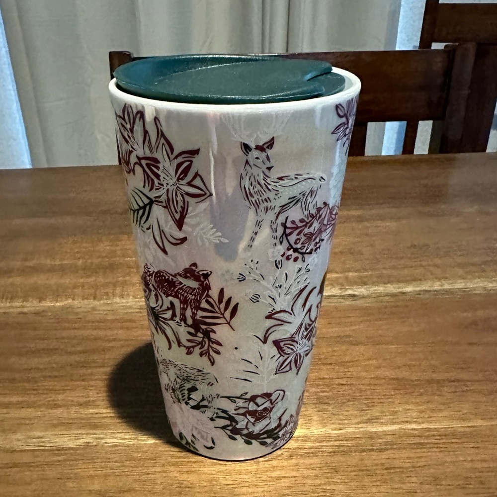 2022 holiday pink enchanted forest ceramic Starbucks tumbler